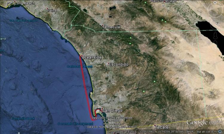 Roundtrip San Diego to Oceanside (90 nautical miles)